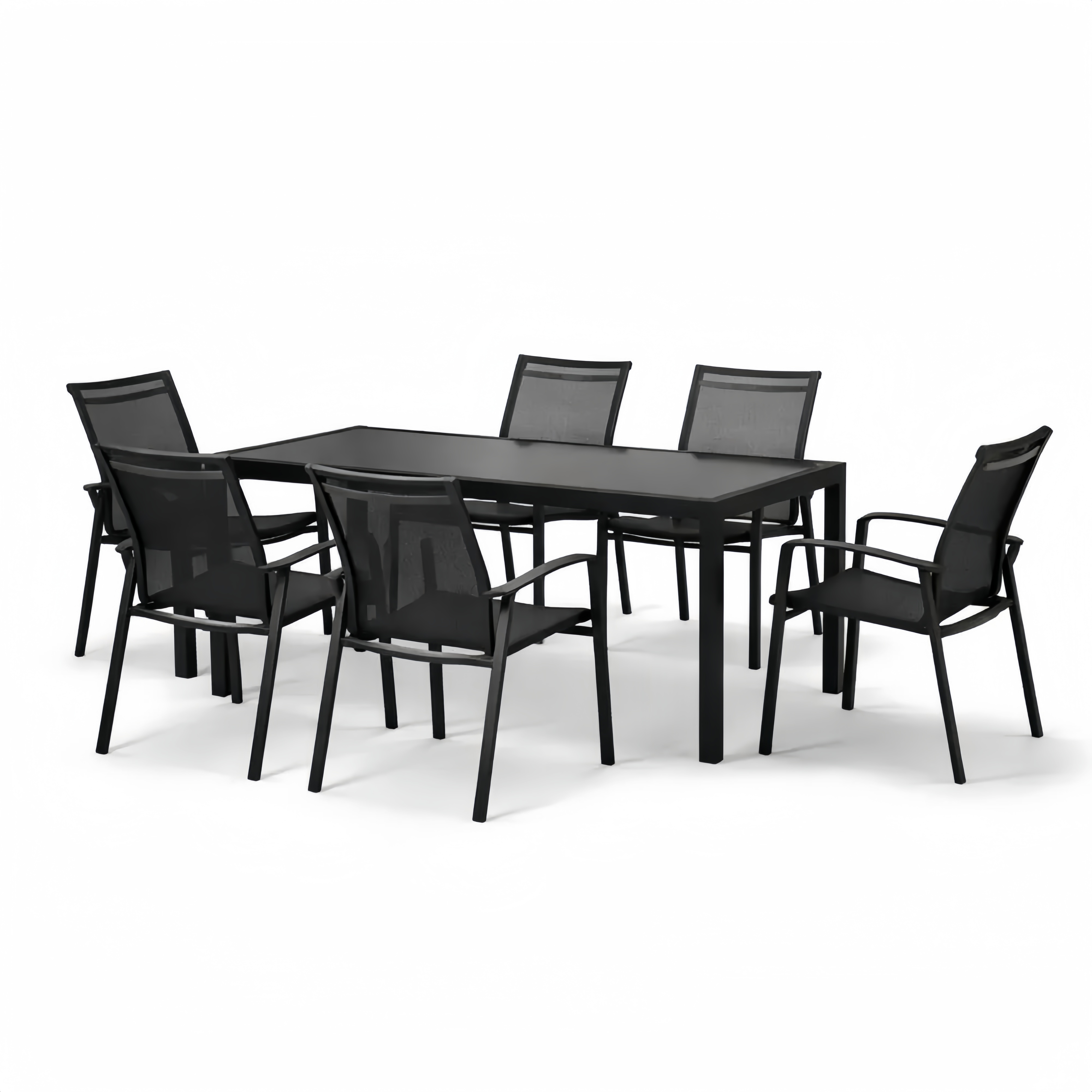 Outdoor Dining Table Set 7-Piece Metal Mesh Black 180cm x 90cm x 75cm