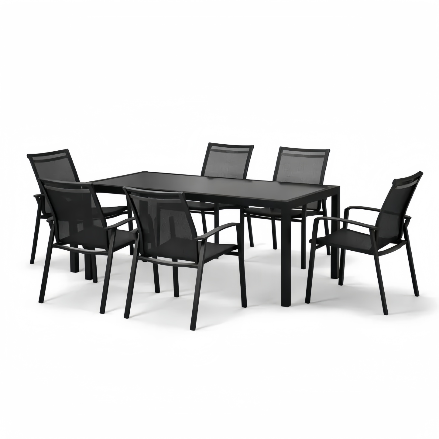 Outdoor Dining Table Set 7-Piece Metal Mesh Black 180cm x 90cm x 75cm