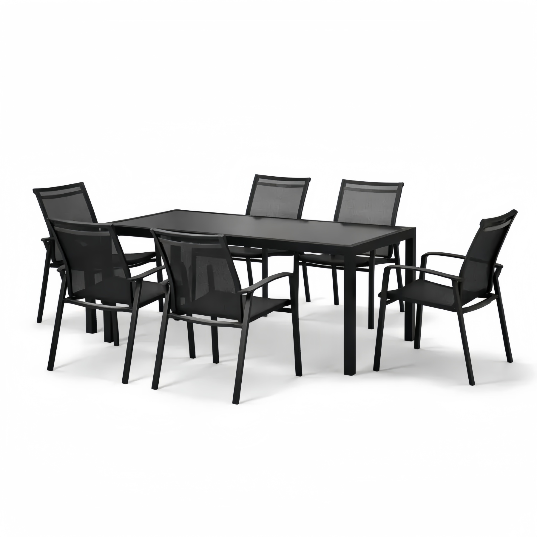 Outdoor Dining Table Set 7-Piece Metal Mesh Black 180cm x 90cm x 75cm