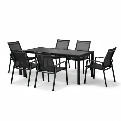 Outdoor Dining Table Set 7-Piece Metal Mesh Black 180cm x 90cm x 75cm
