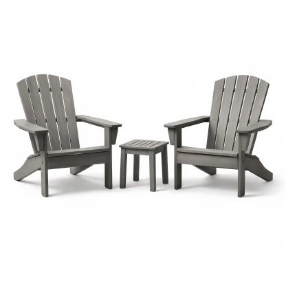 Outdoor Adirondack Chair Set with Side Table HDPE Grey