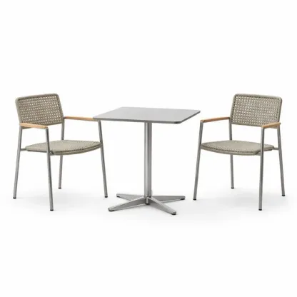 Outdoor Dining Set with Square Table and Two Woven Chairs Stainless Steel Frame Beige
