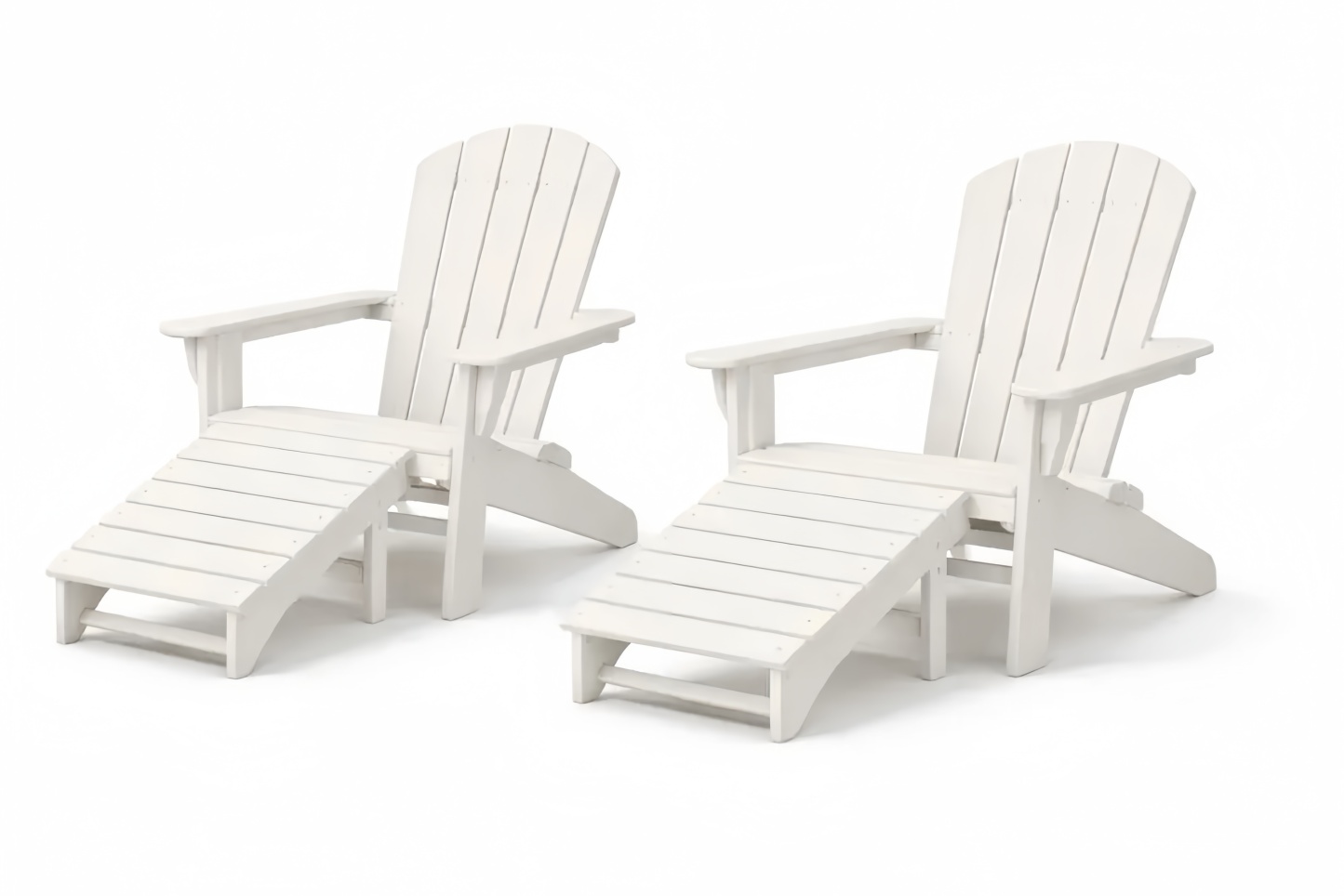Outdoor Adirondack Chair and Ottoman Set White Polywood 2 Chairs 2 Ottomans
