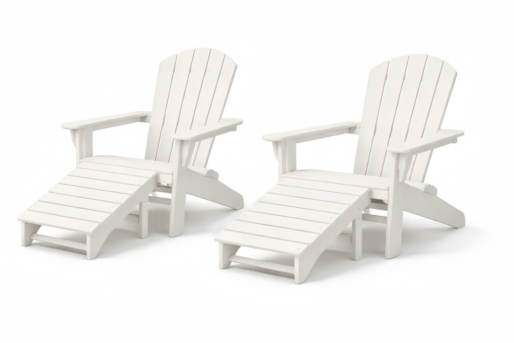Outdoor Adirondack Chair and Ottoman Set White Polywood 2 Chairs 2 Ottomans