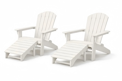 Outdoor Adirondack Chair and Ottoman Set White Polywood 2 Chairs 2 Ottomans
