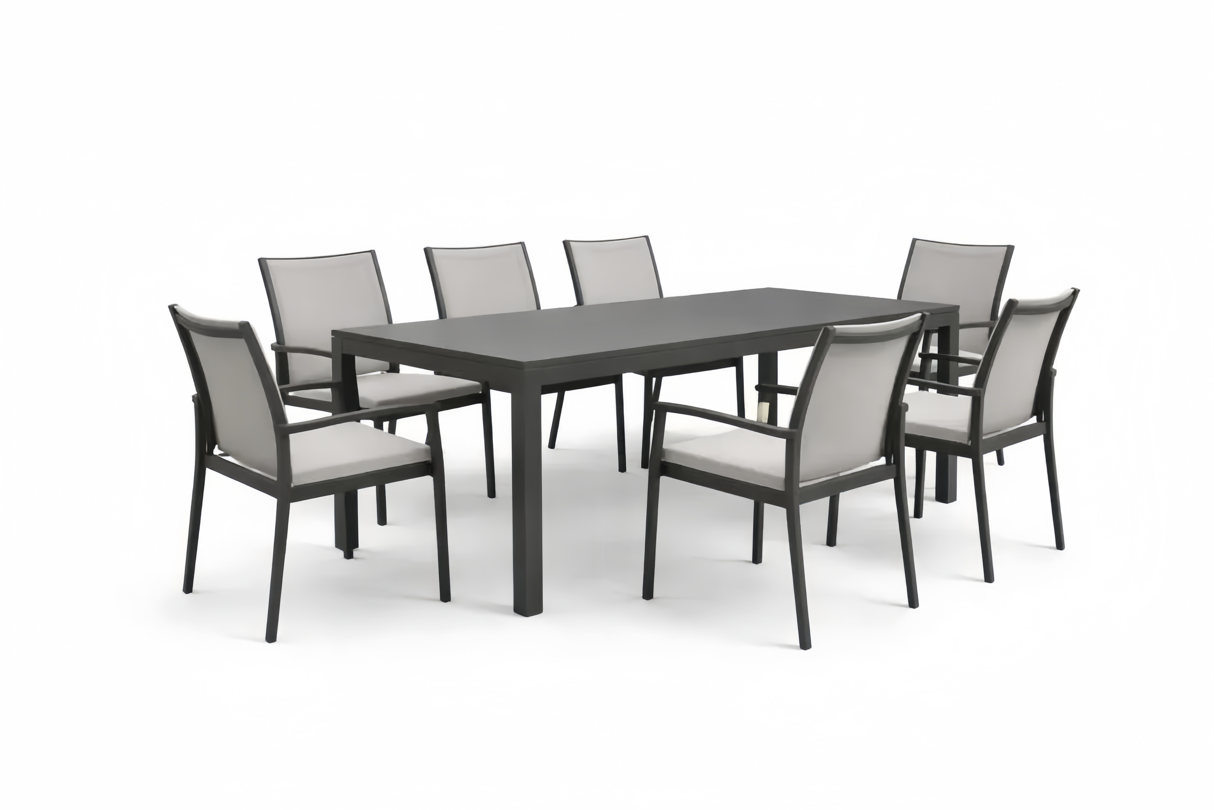 Outdoor Dining Set with Rectangular Table and 7 Chairs Textilene Fabric Steel Frame Gray