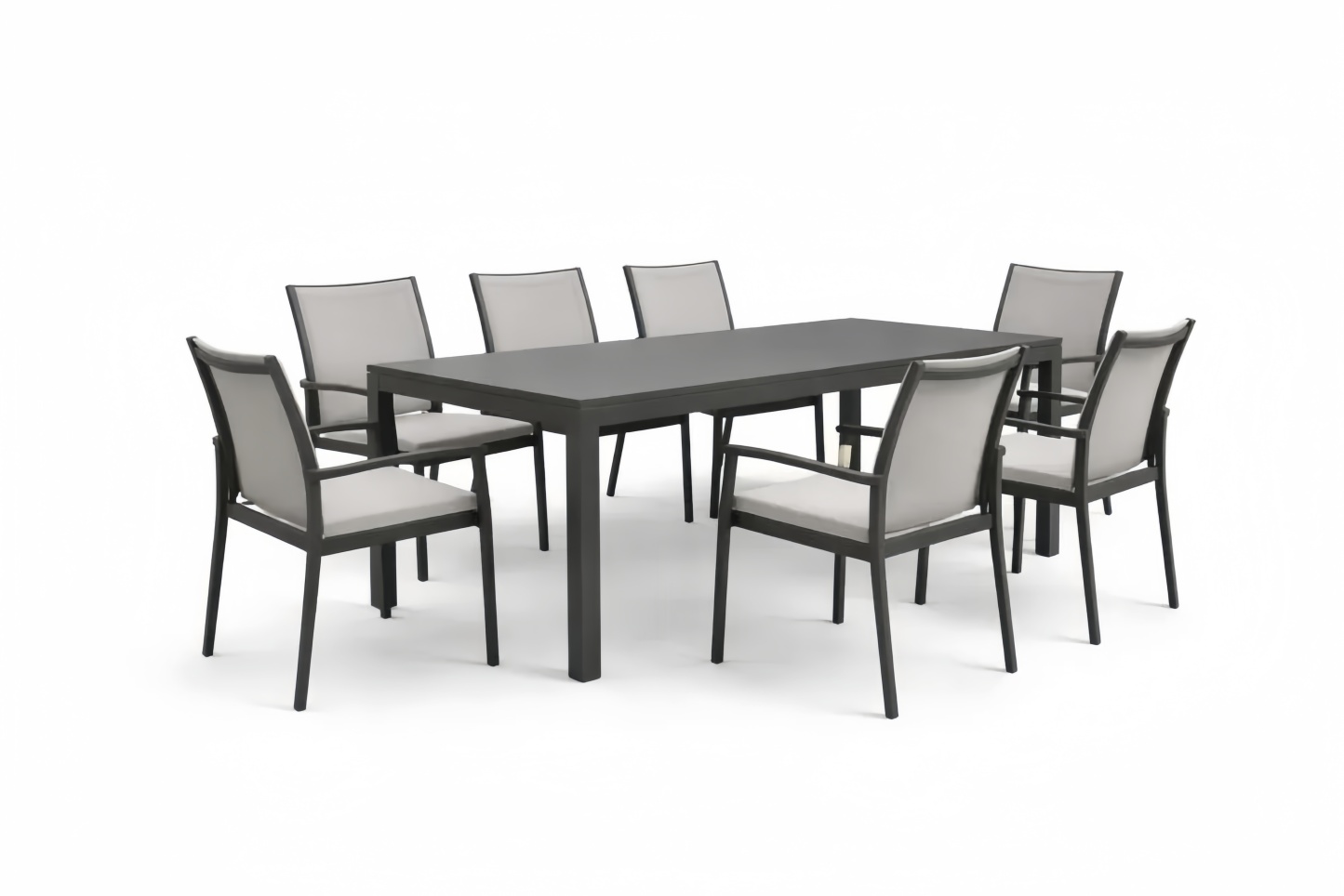 Outdoor Dining Set with Rectangular Table and 7 Chairs Textilene Fabric Steel Frame Gray