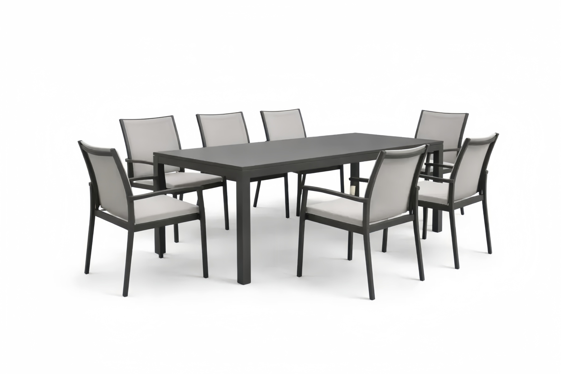 Outdoor Dining Set with Rectangular Table and 7 Chairs Textilene Fabric Steel Frame Gray