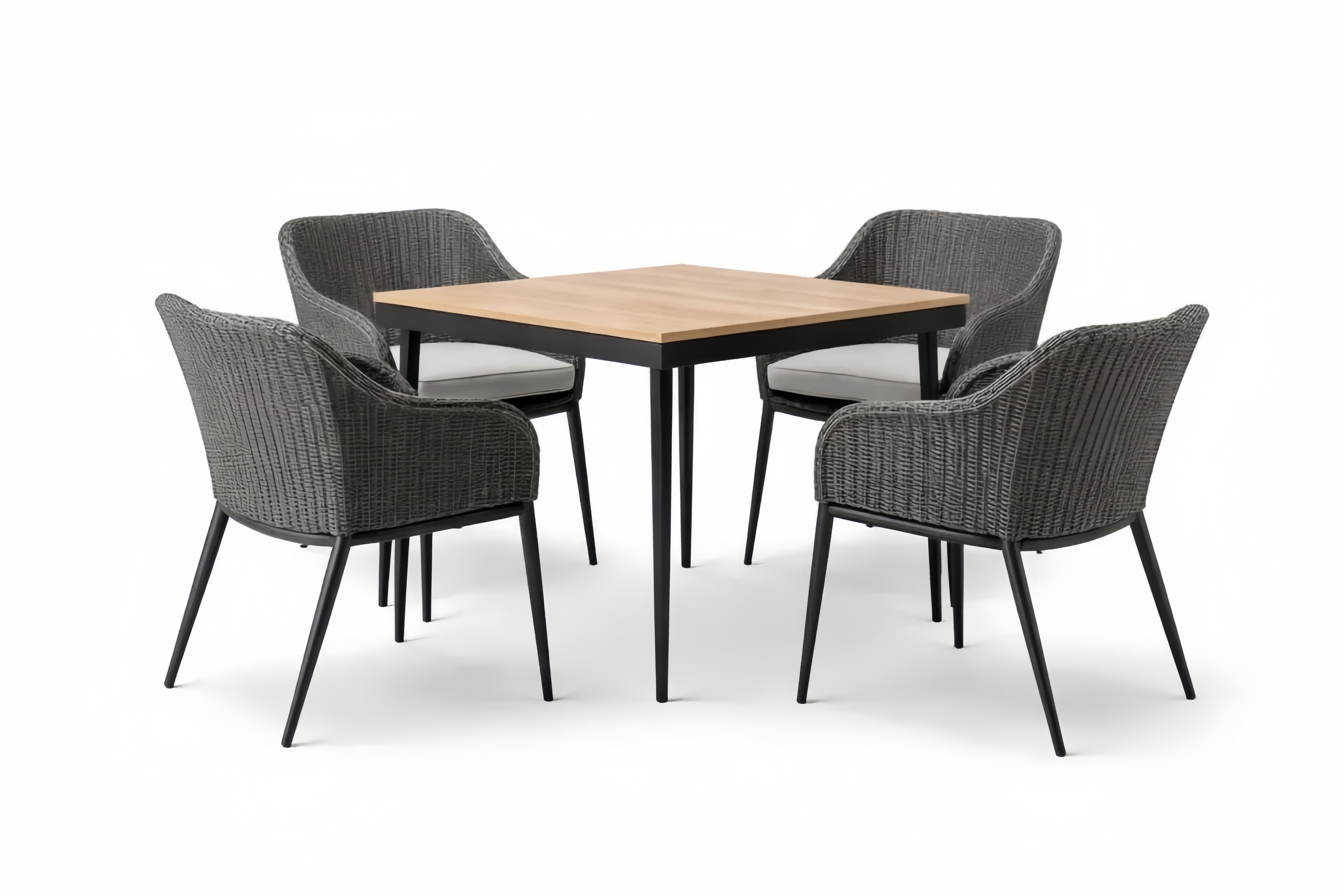 Outdoor Dining Set with Square Table and 4 Wicker Chairs