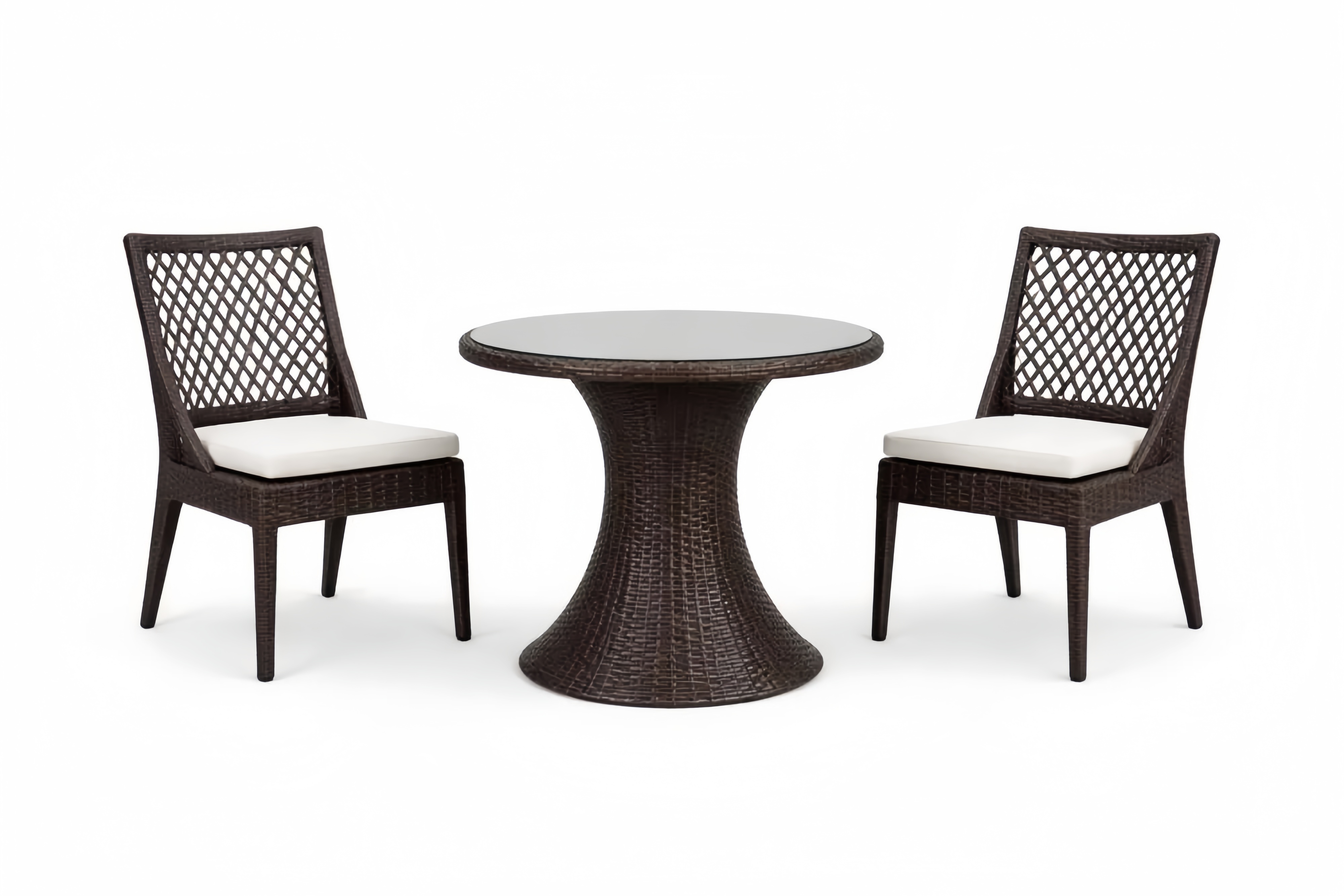 Outdoor Wicker Dining Set with Round Table and Two Chairs - Brown