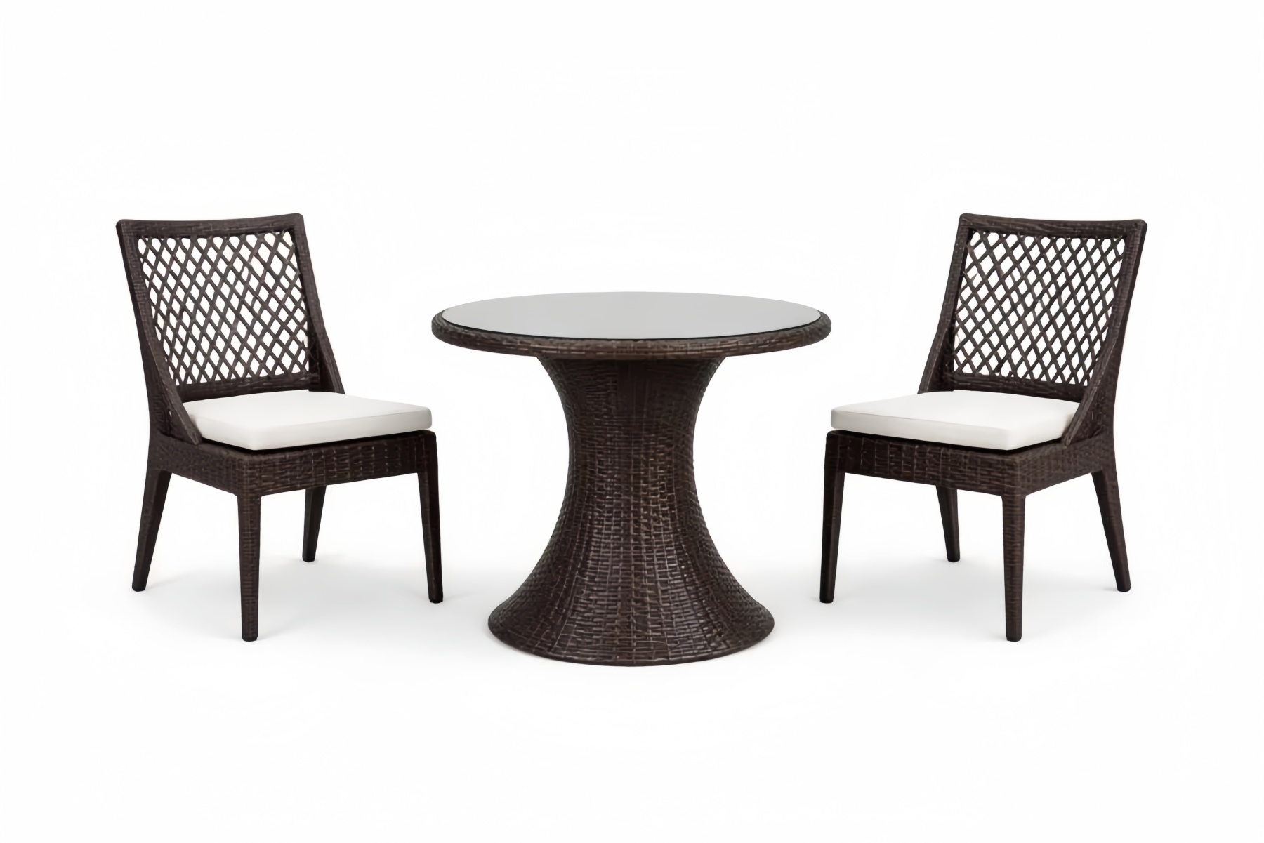 Outdoor Wicker Dining Set with Round Table and Two Chairs - Brown