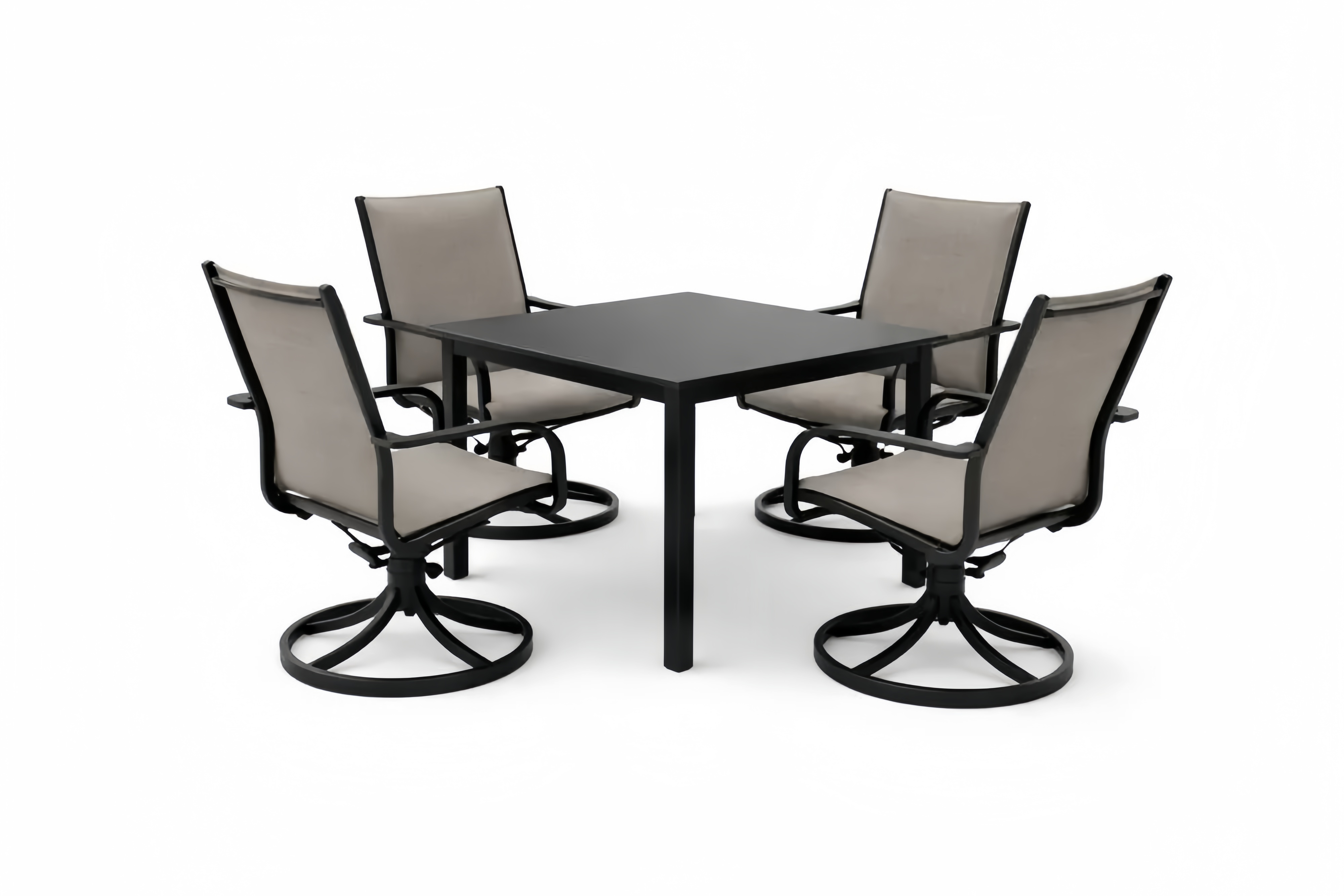 Steel Frame Outdoor Dining Set with Swivel Chairs and Square Table