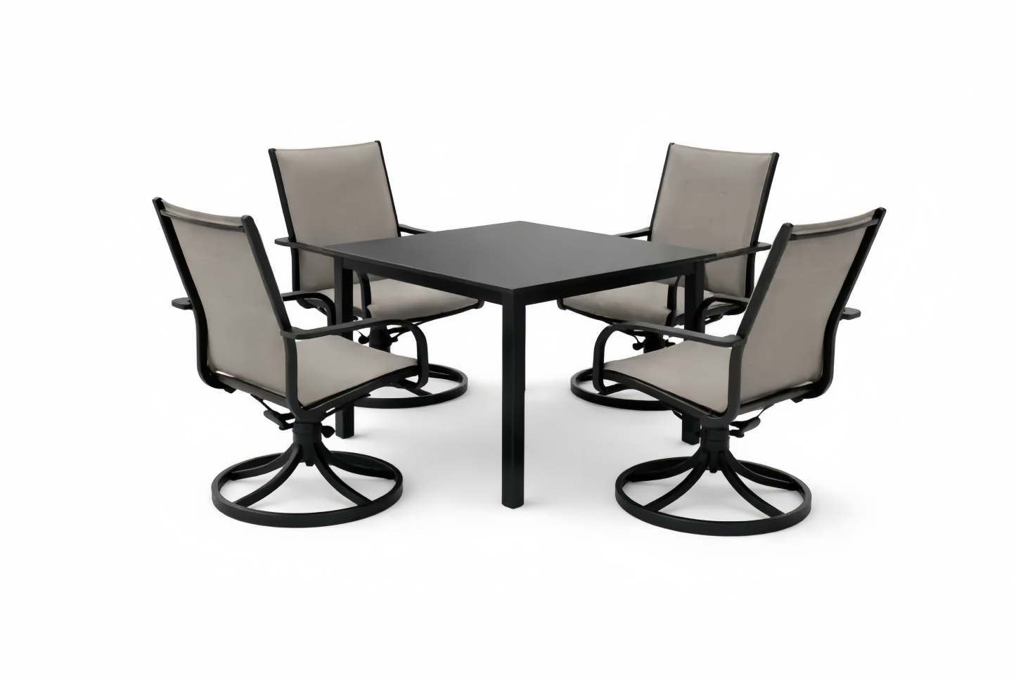 Steel Frame Outdoor Dining Set with Swivel Chairs and Square Table