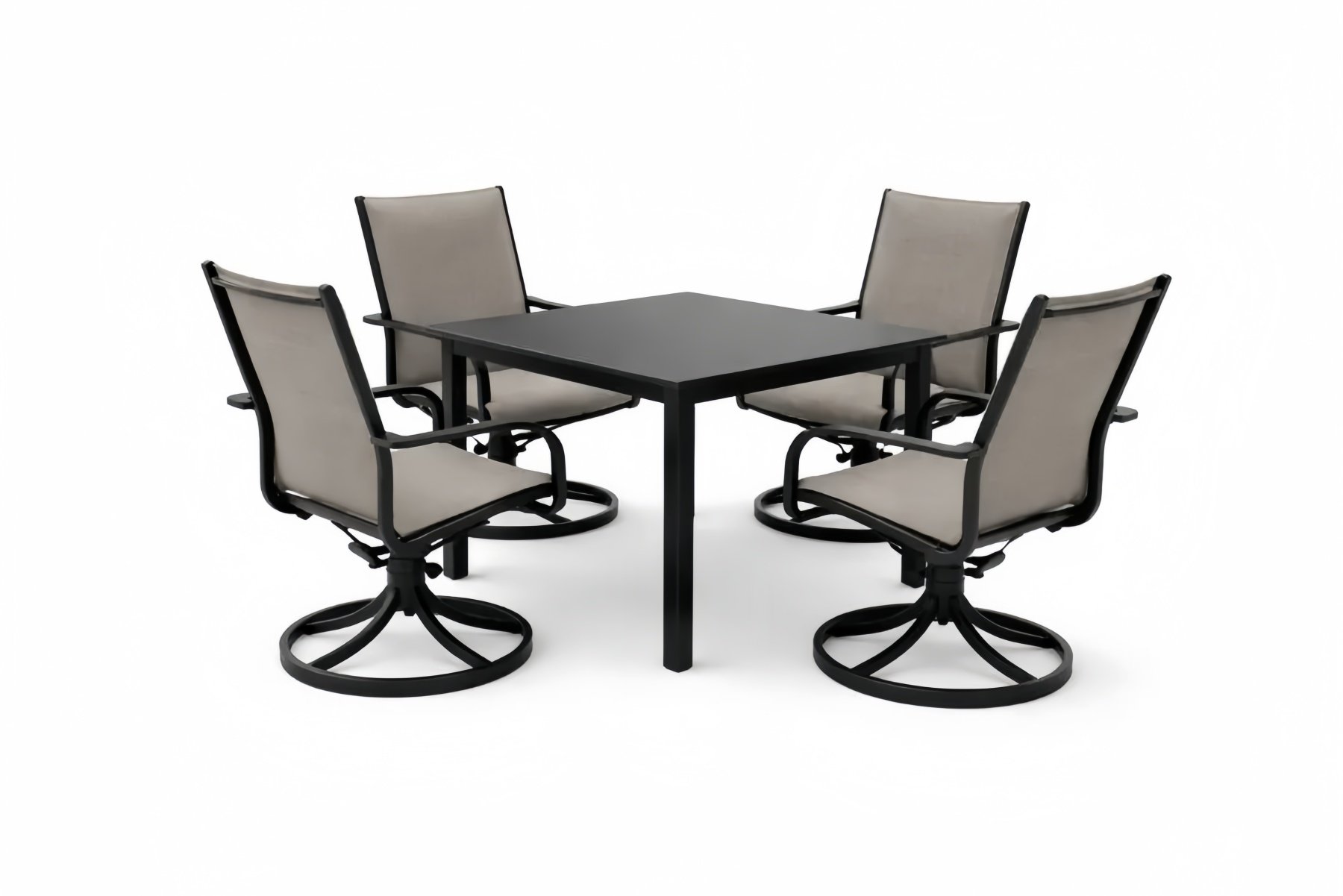 Steel Frame Outdoor Dining Set with Swivel Chairs and Square Table