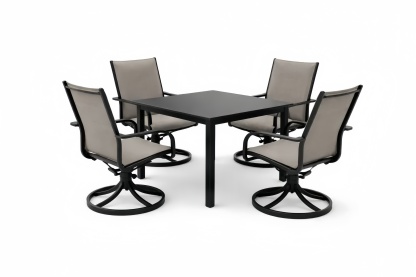 Steel Frame Outdoor Dining Set with Swivel Chairs and Square Table