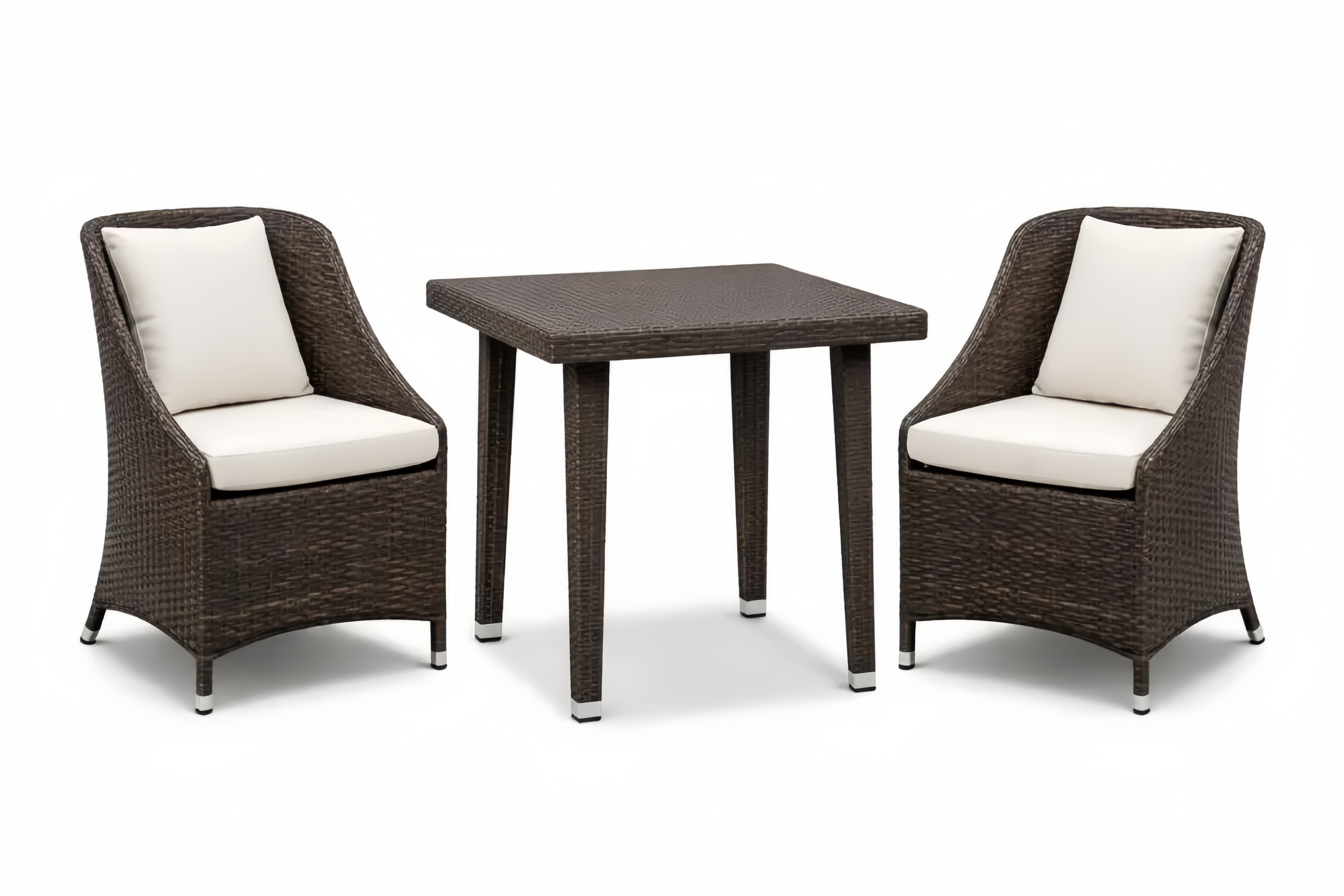 Brown Outdoor Rattan Bistro Set with Square Table and Cushioned Chairs