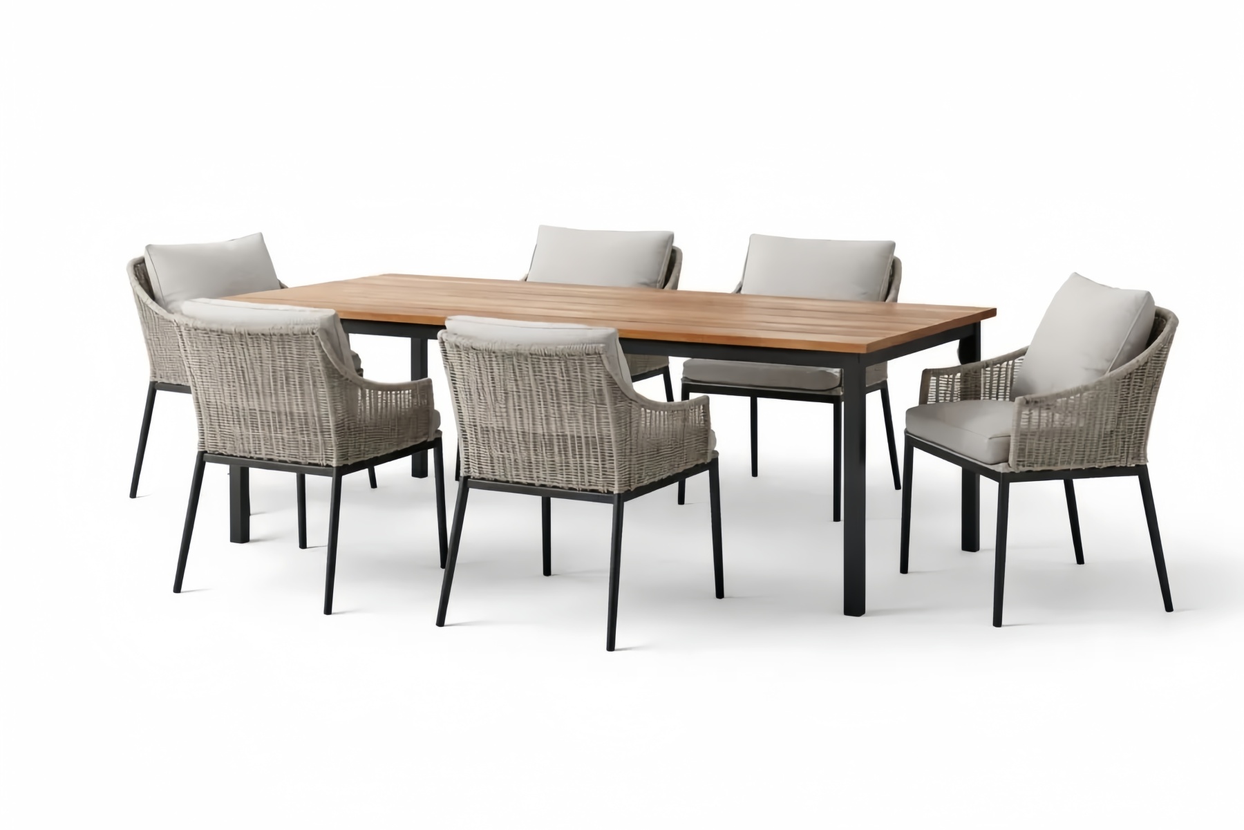 Outdoor Dining Set with Teak Table and Wicker Chairs