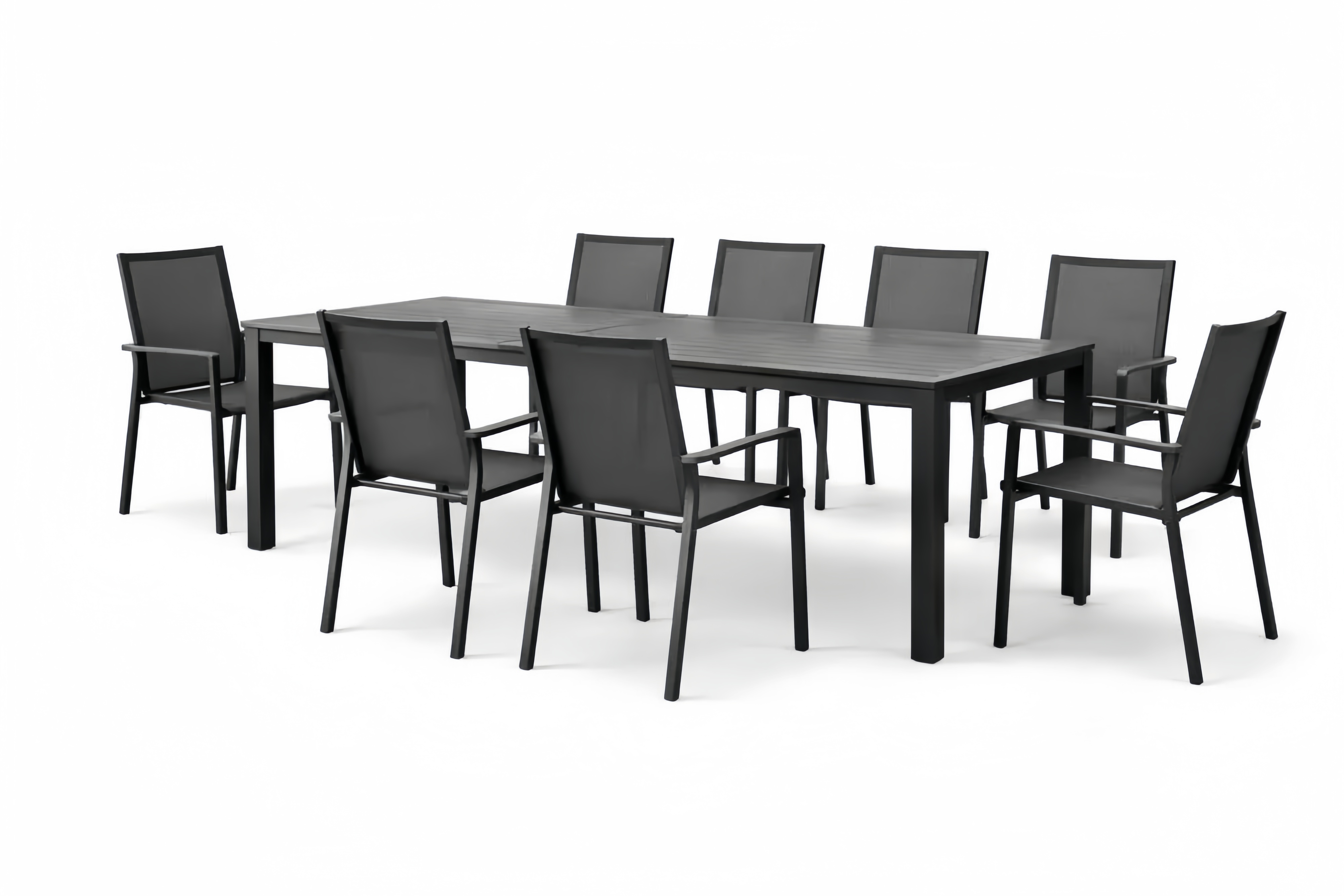 Outdoor Dining Set with 8 Chairs Aluminum Frame Black