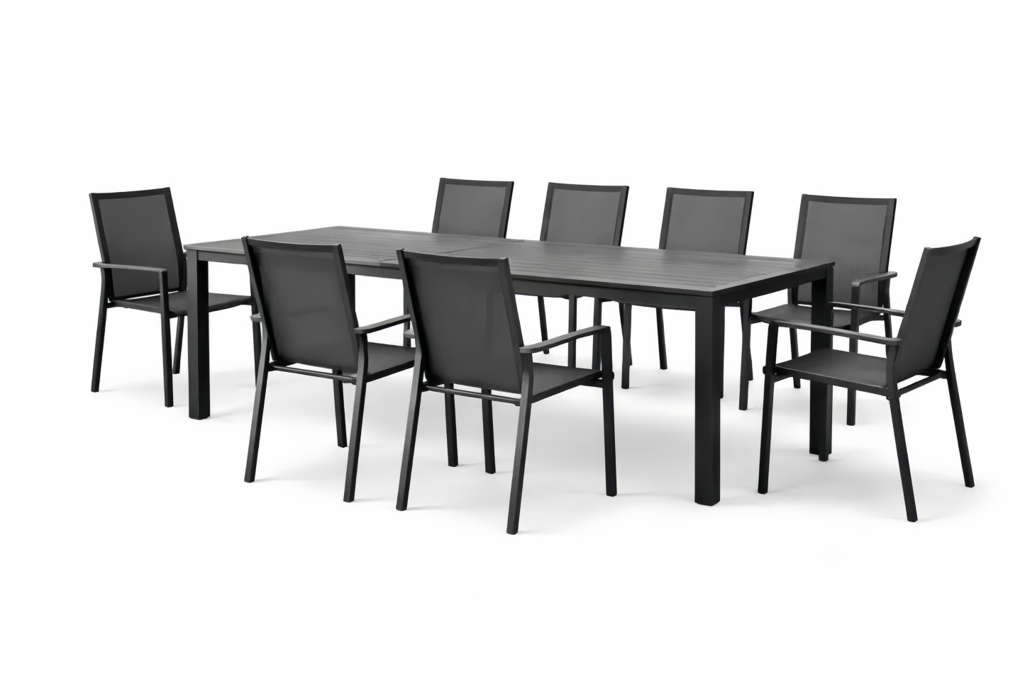 Outdoor Dining Set with 8 Chairs Aluminum Frame Black