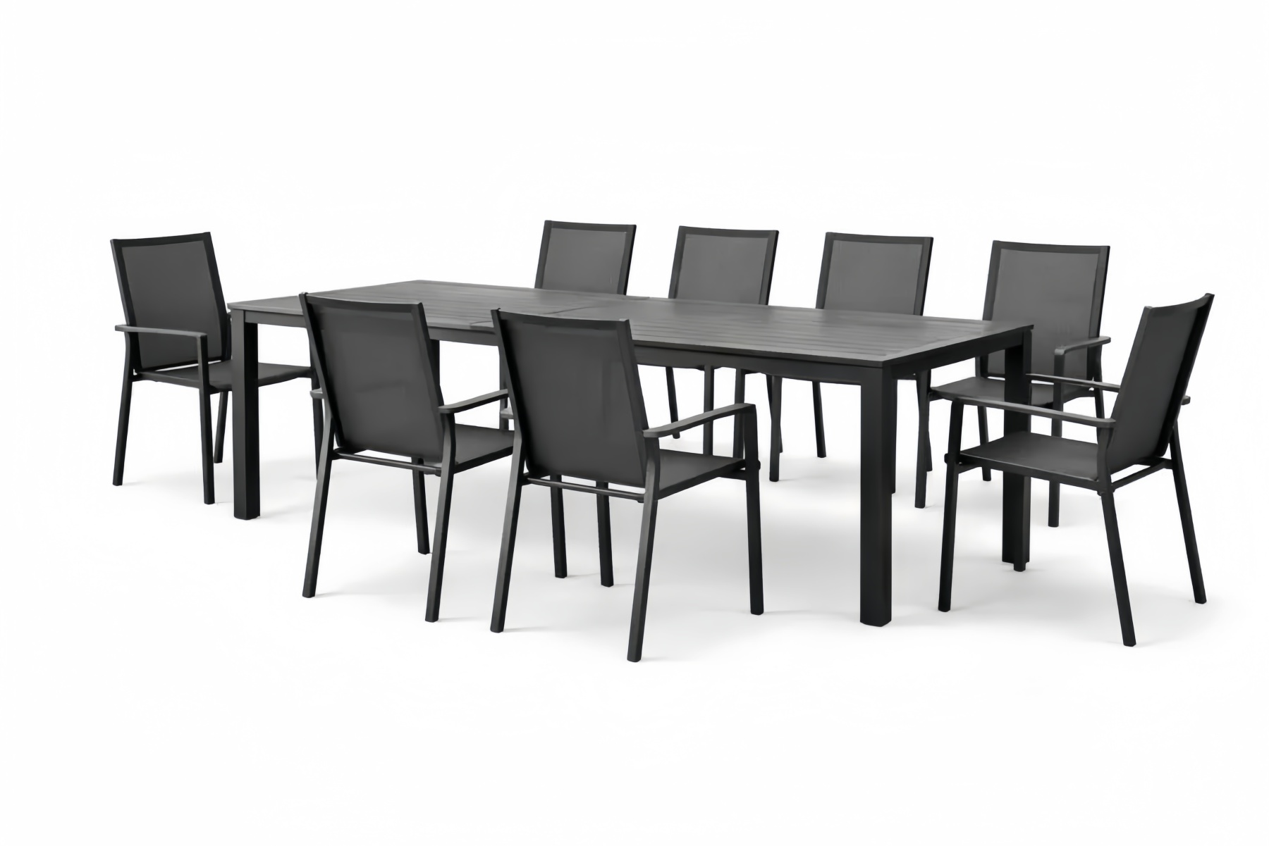 Outdoor Dining Set with 8 Chairs Aluminum Frame Black
