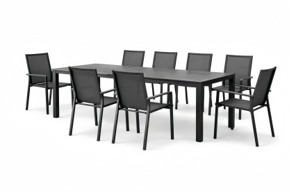 Outdoor Dining Set with 8 Chairs Aluminum Frame Black