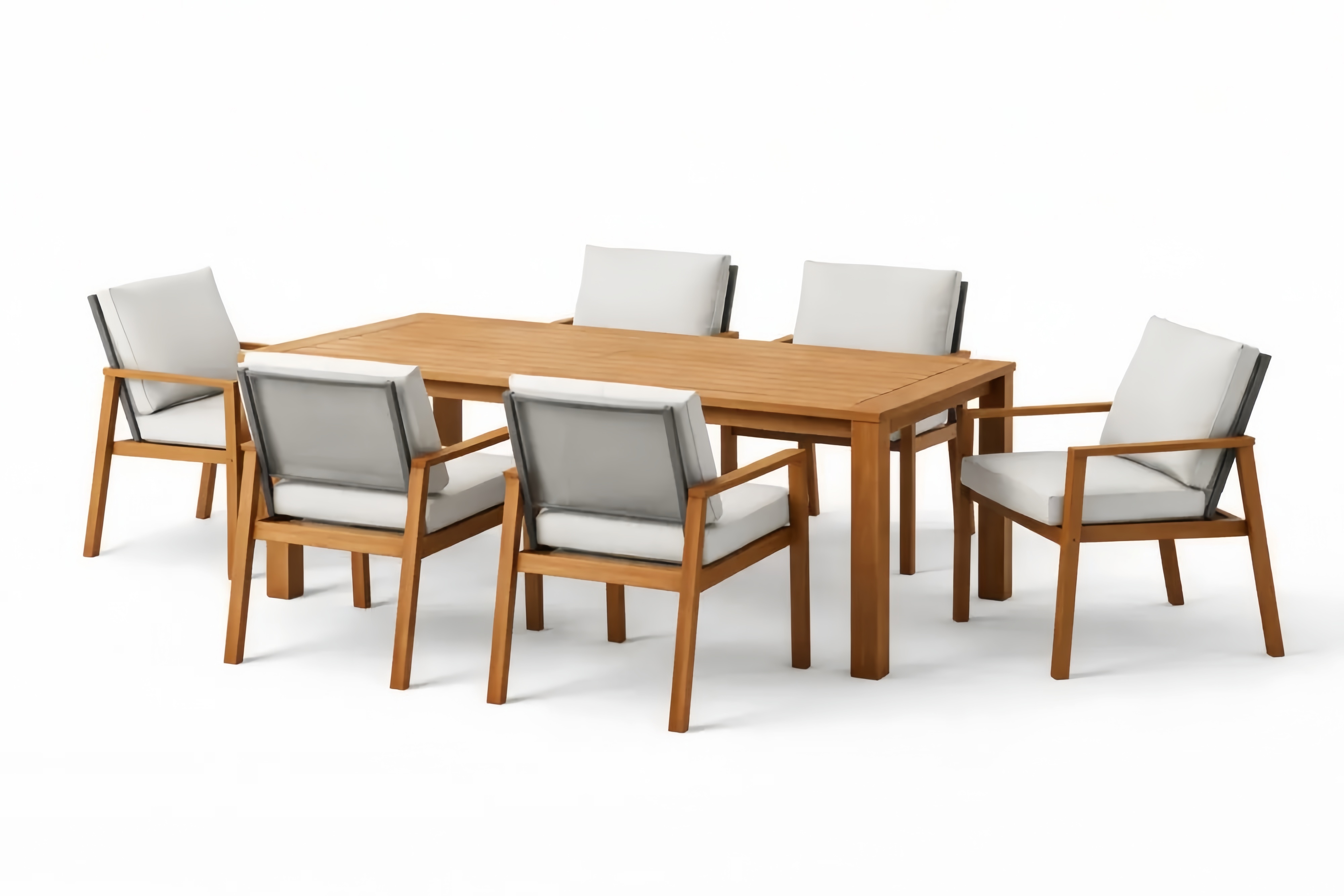 Acacia Wood Outdoor Dining Set with 6 Cushioned Armchairs