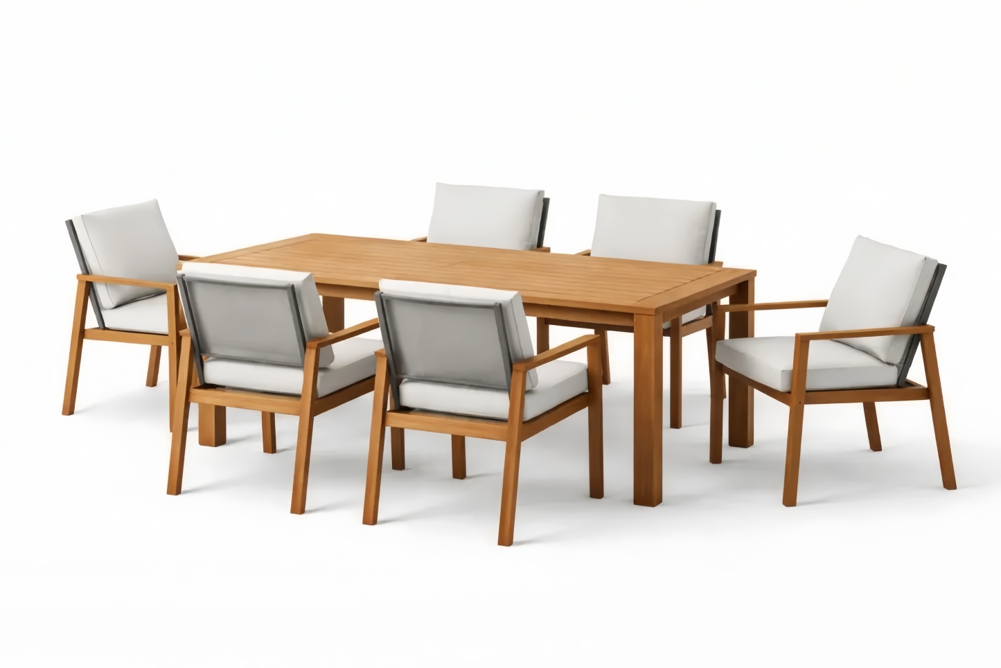 Acacia Wood Outdoor Dining Set with 6 Cushioned Armchairs