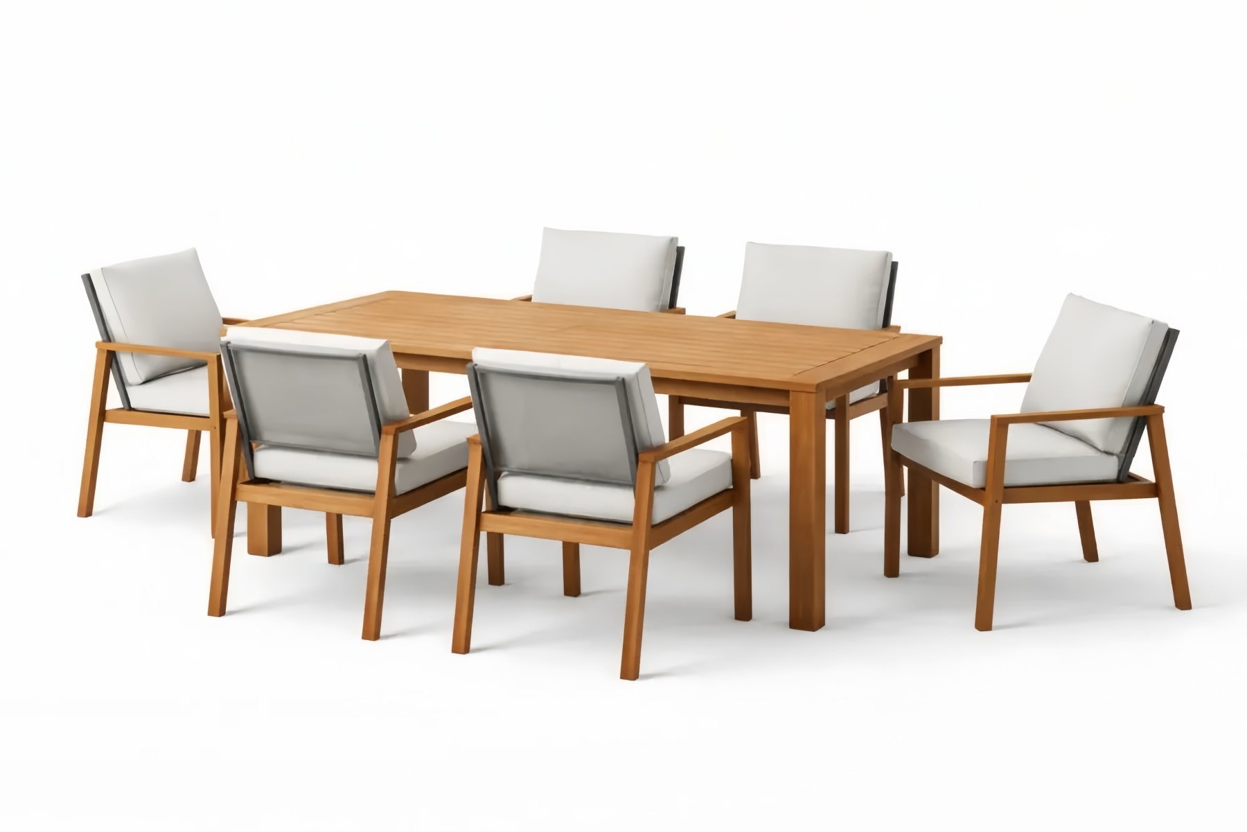 Acacia Wood Outdoor Dining Set with 6 Cushioned Armchairs