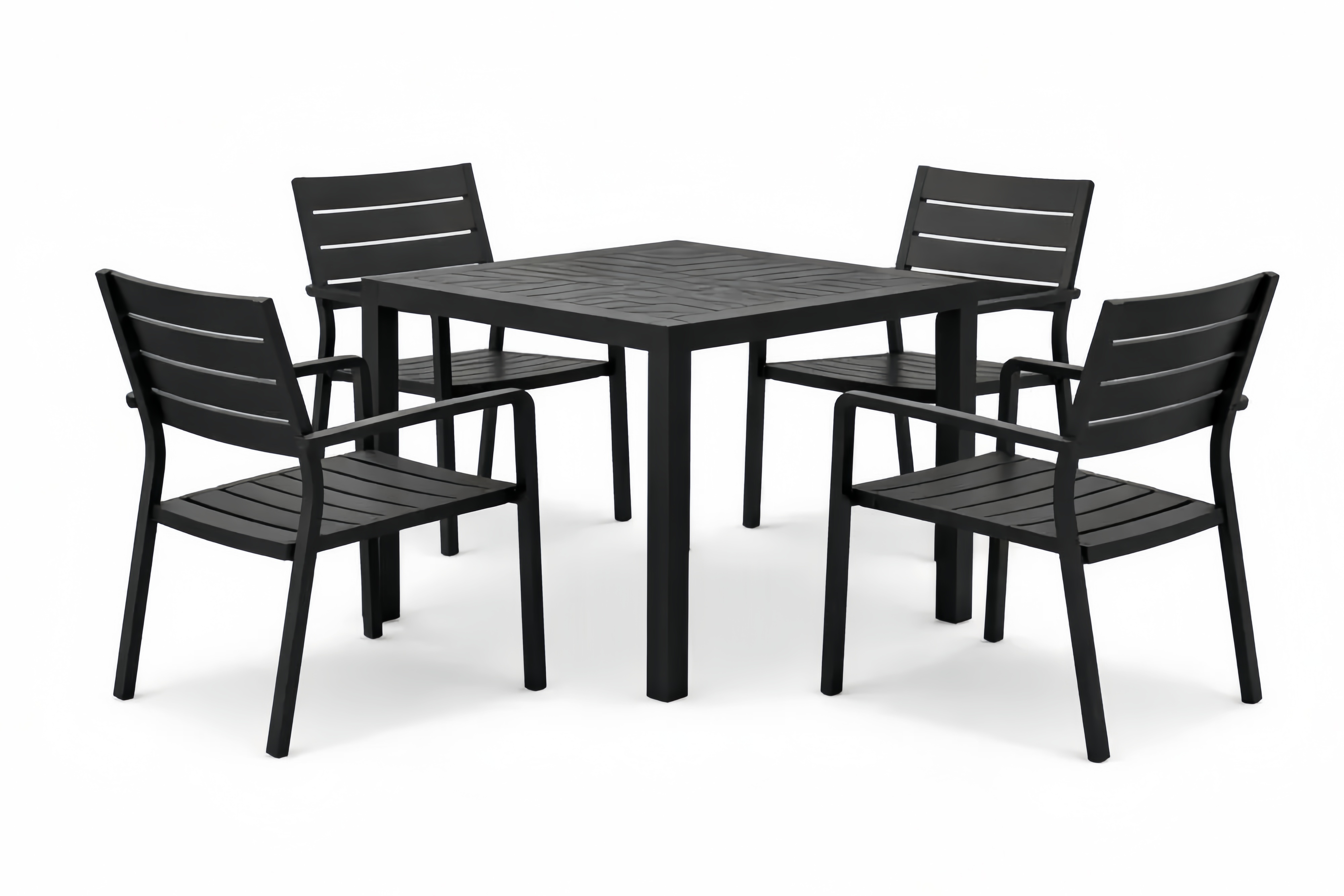 Outdoor Aluminum Dining Set with Square Table and 4 Chairs Black