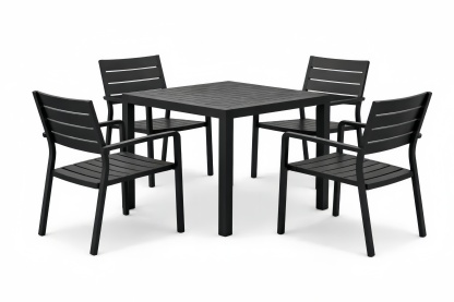 Outdoor Aluminum Dining Set with Square Table and 4 Chairs Black