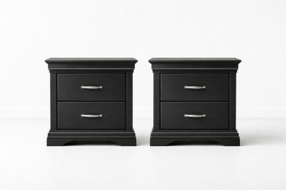 Black Wooden Nightstand Set with Two Drawers and Metal Handles-Verdandora