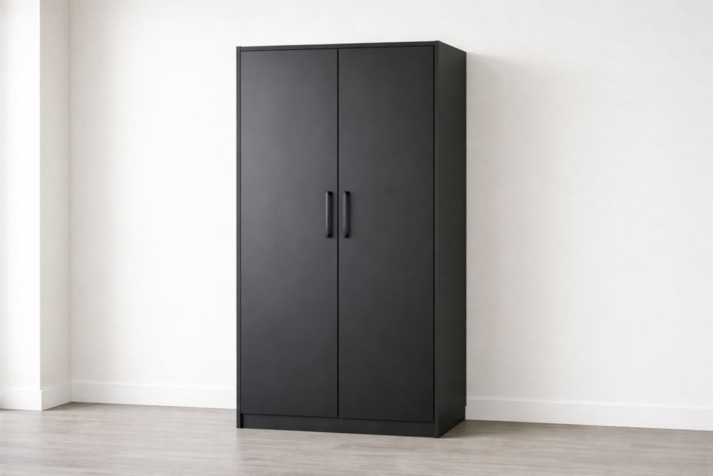 Black Metal Wardrobe Cabinet with Double Doors-Verdandora