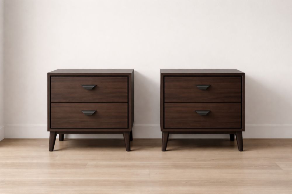Set of 2 Wooden Nightstands with Dark Brown Finish and Two Drawers-Verdandora