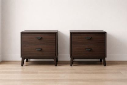 Set of 2 Wooden Nightstands with Dark Brown Finish and Two Drawers-Verdandora
