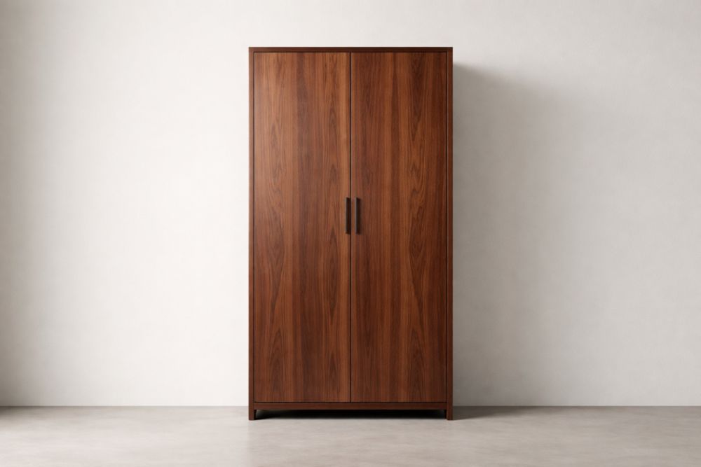 Wooden Wardrobe with Two Doors Walnut Veneer Medium Brown-Verdandora