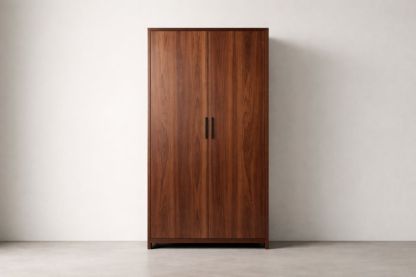 Wooden Wardrobe with Two Doors Walnut Veneer Medium Brown-Verdandora