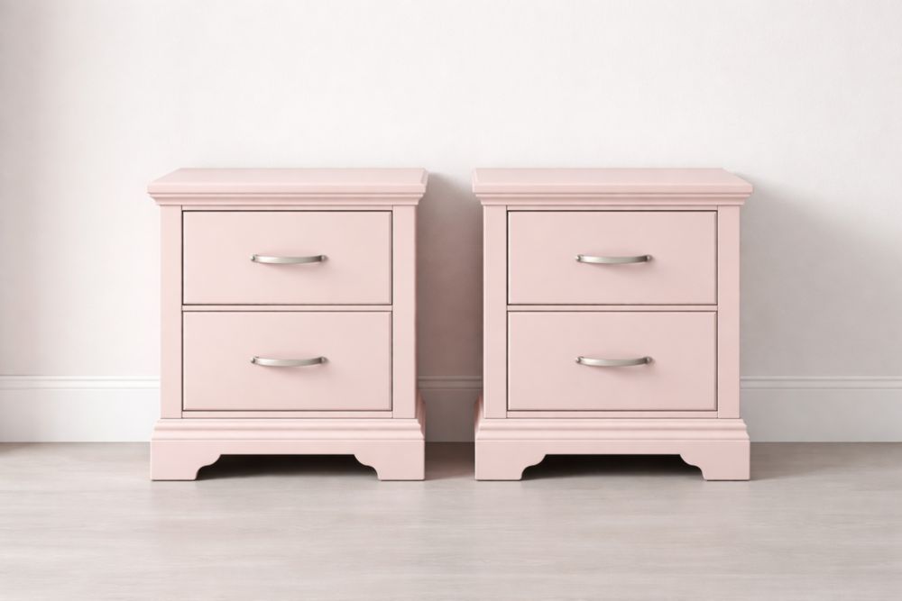 Set of 2 Pink Wooden Nightstands with Two Drawers-Verdandora