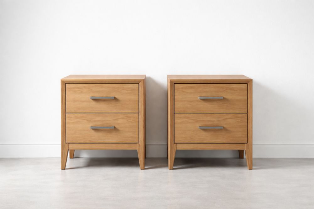 Wooden Nightstand Set with Two Drawers Oak Light Brown-Verdandora