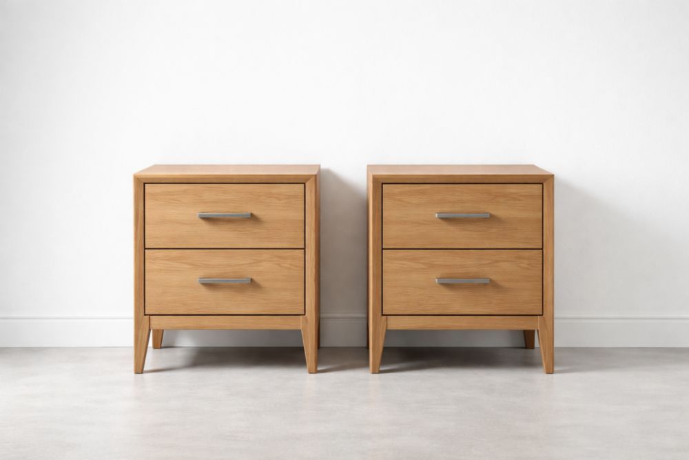 Wooden Nightstand Set with Two Drawers Oak Light Brown-Verdandora