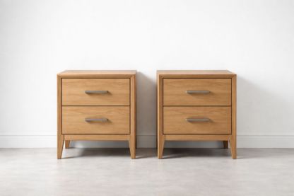 Wooden Nightstand Set with Two Drawers Oak Light Brown-Verdandora
