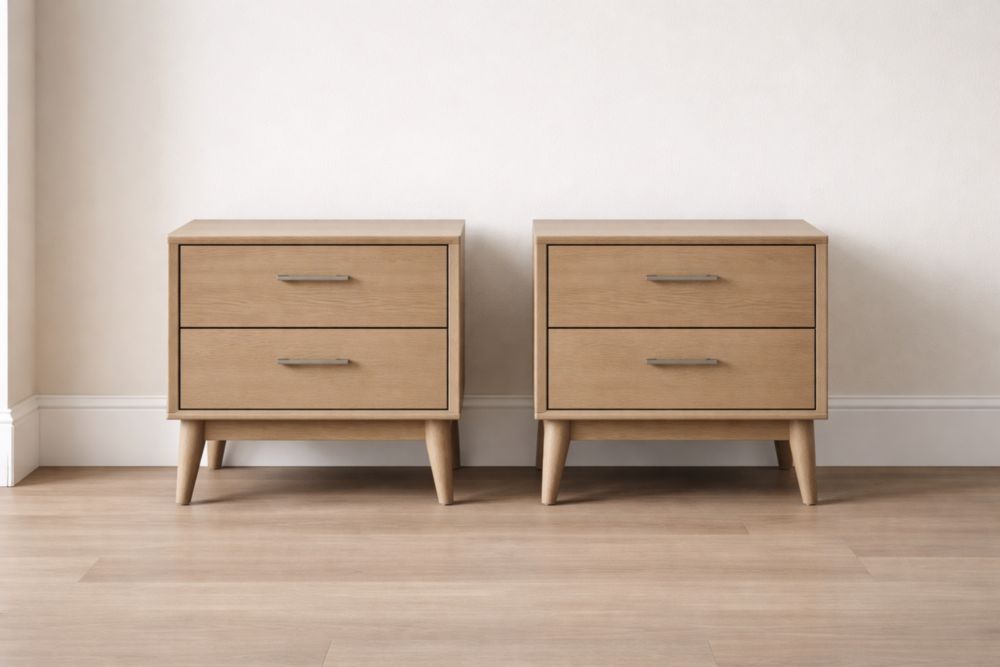 Solid Wood Two-Drawer Nightstand Set Natural-Verdandora