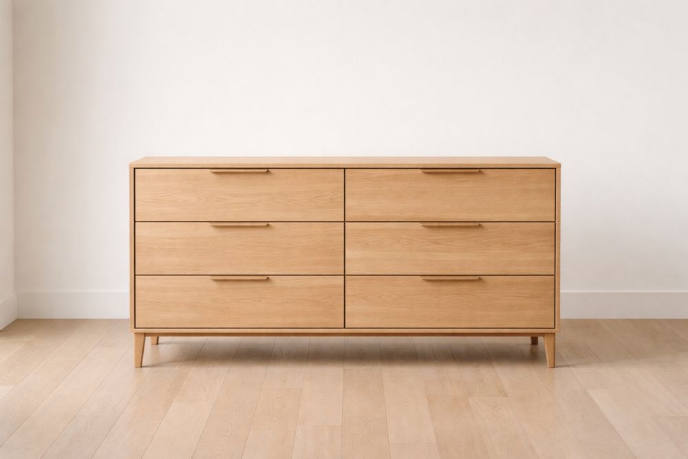 Wooden Dresser Chest of 6 Drawers in Solid Oak-Jardinserio