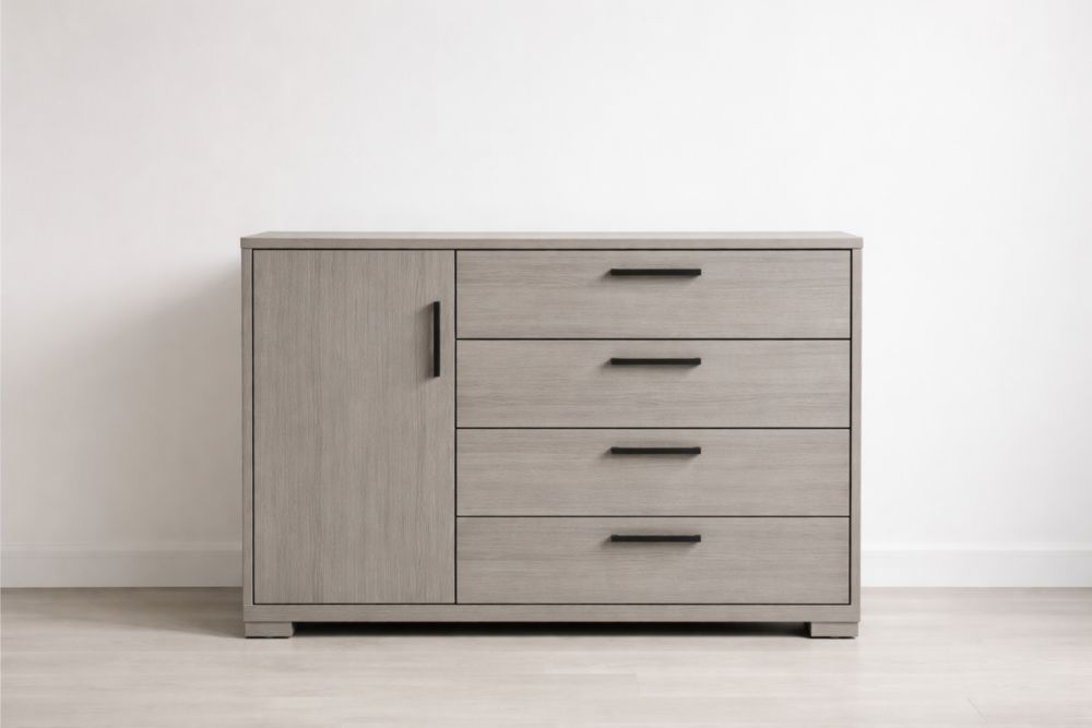Gray 4-Drawer and 1-Door Engineered Wood Dresser 120cm x 45cm x 85cm-Jardinserio