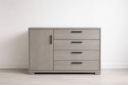 Gray 4-Drawer and 1-Door Engineered Wood Dresser 120cm x 45cm x 85cm-Jardinserio
