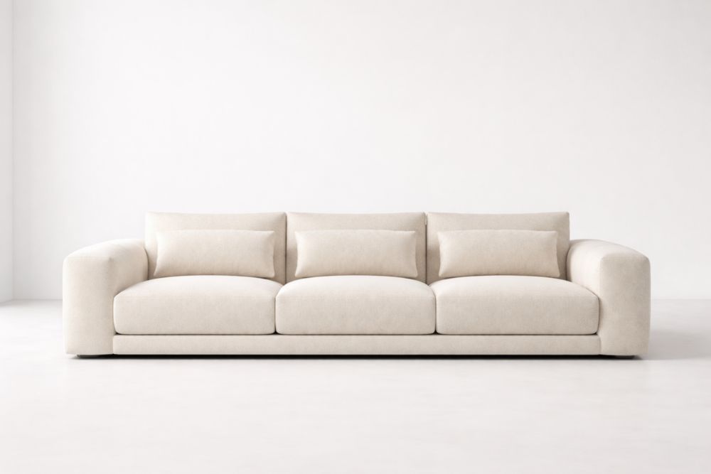 Beige Polyester Three-Seater Sofa with Cushions-Jardinserio