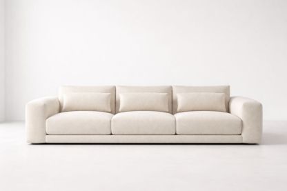 Beige Polyester Three-Seater Sofa with Cushions-Jardinserio