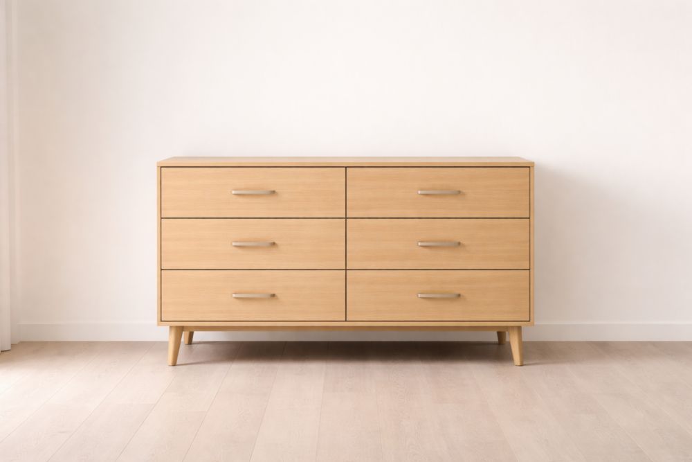 Wooden Six-Drawer Dresser with Metal Handles-Jardinserio