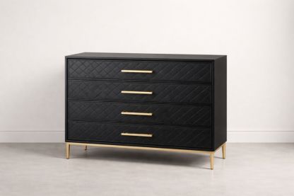 Black 4-Drawer Dresser with Gold Metal Legs-Jardinserio