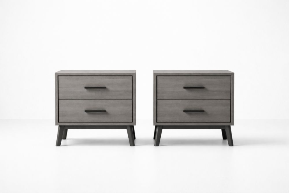 Wood Two-Drawer Nightstands Set with Gray Ash Veneer-Jardinserio