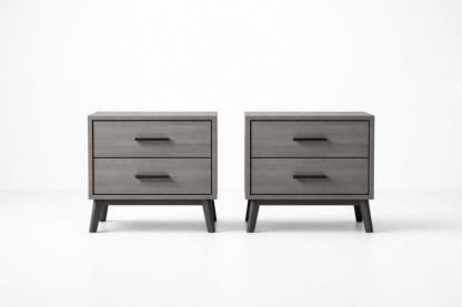 Wood Two-Drawer Nightstands Set with Gray Ash Veneer-Jardinserio